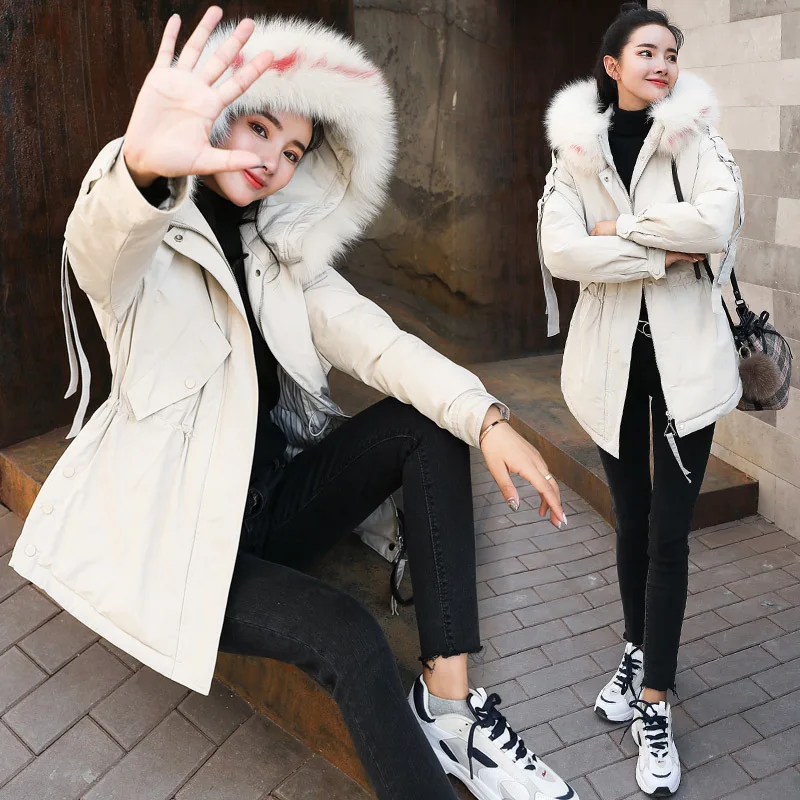 

Solid Color Hooded 2018 Winter New Style Slim Fit Cotton-padded Clothes Cotton Coat with Model Warm Fur Thick