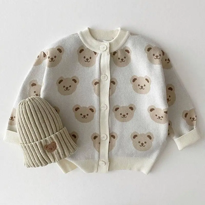 Toddler Baby Boy Knitwear Children Cardigans Girls Clothes Cartoon Bear Knit Sweater Kids Jackt Autumn Coat Outerwear For 0-4Y