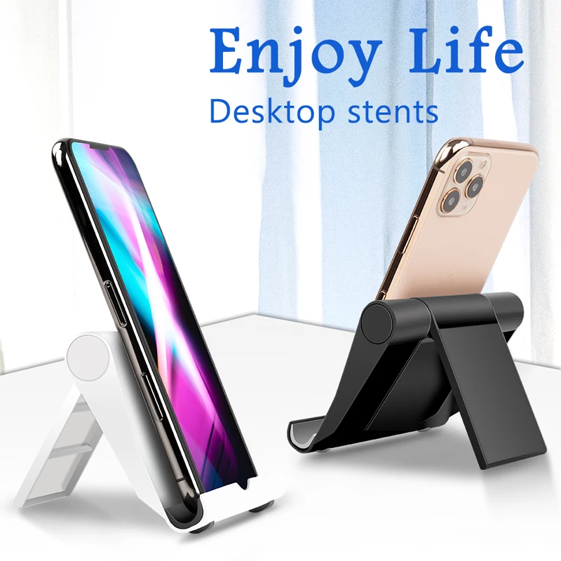 

SH Cell Phone Stand Holder for Desk Adjustable Compatible with IPhone Android Smartphone Mobile Phone Dock Foldable Black White