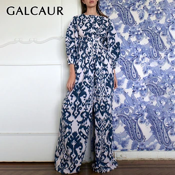 

GALCAUR Print Hit Color Jumpsuit Women O Neck Lantern Sleeve High Waist Long Jumpsuits Female 2020 Spring Fashion New Clothes
