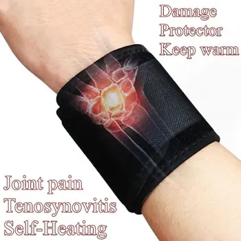 

1 pair Self Heating Wristband Sports Wristband Black Cloth Kneepad Fixed Protective Gear Adjustable Wrist Band