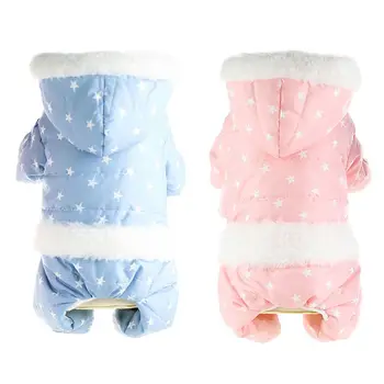 

Pet Winter Dog Clothes Stars Printed Costume Waterproof Cold-weather 4-legged Hooded Coat Thickening Jumpsuit For Dogs Hoodies
