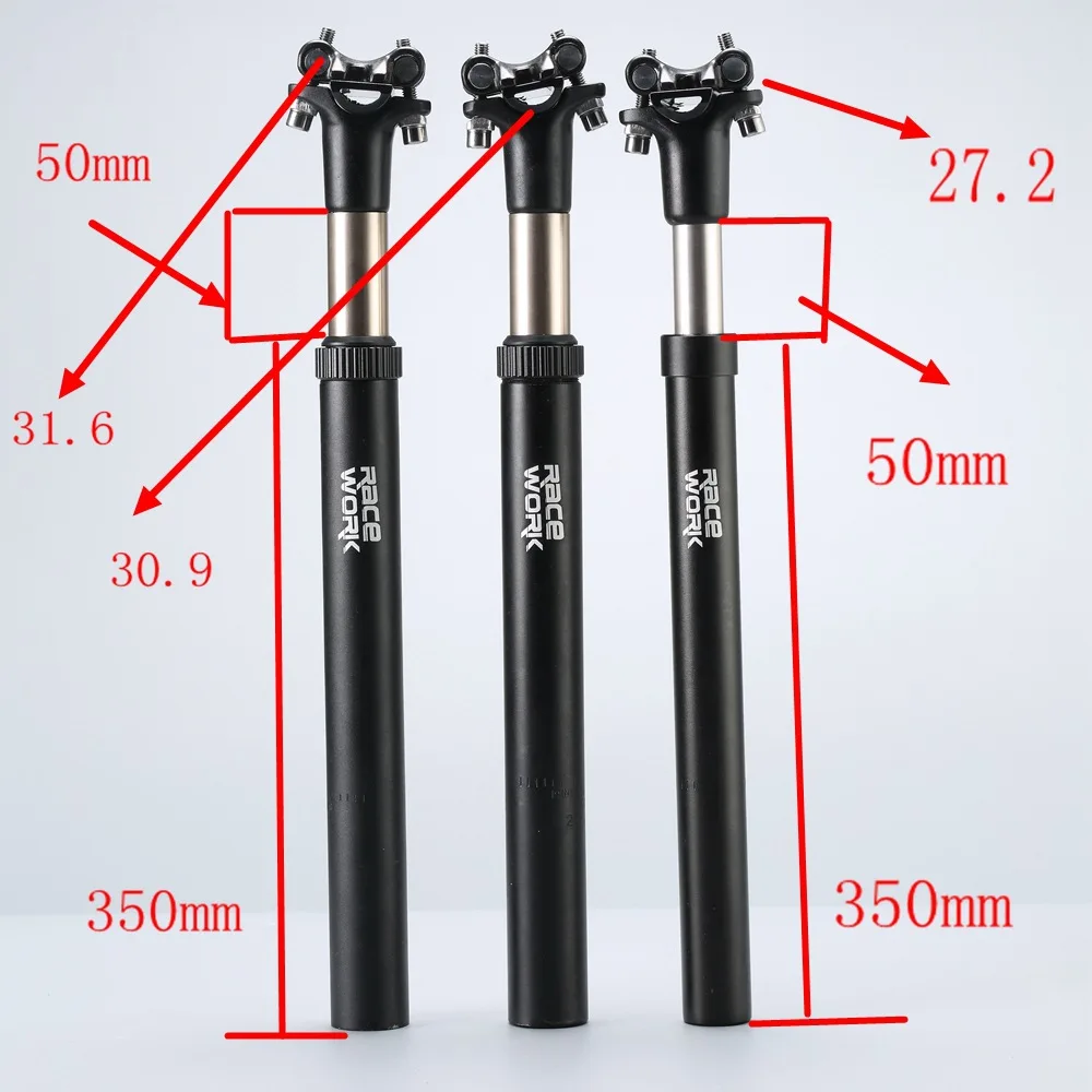 MTB Bike Suspension Travel Seatpost 27.2/ 30.9/ 31.6x350mm bicycle shock absorber seat rod aluminum alloy tube black Seatpost