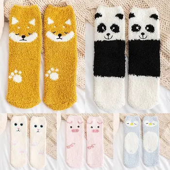 

Winter Thicken Soft Cute Animal Dog Panda Cat Pig Penguin Coral Velvet Socks Women's Warm Floor Socks