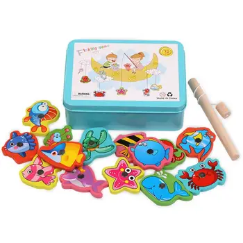 

15Pcs Electric Iron boxed Kids fishing toy Set Baby Bath Wooden Magnetic Toy Fishing Game Kids Indoor Outdoor Fun Baby