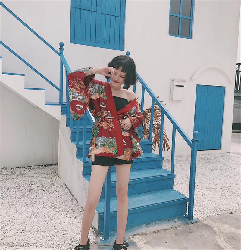 Кимоно в японском стиле от солнца Haori Yukata, рубашка, женский кардиган, шикарный, Kylin, принт, Ретро стиль, традиционный пляжный костюм, летняя мода