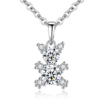 

100pcs Sweet Animal Little Bear Pendant Necklace Full Zircon Silver Rose Gold Clavicle Chain Necklace for Women Party Jewelry