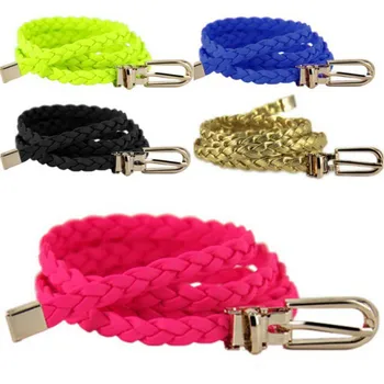 

Ladies Weaved Braid PU Leather Skinny Narrow Waistband Waist Belt 1cm Wide
