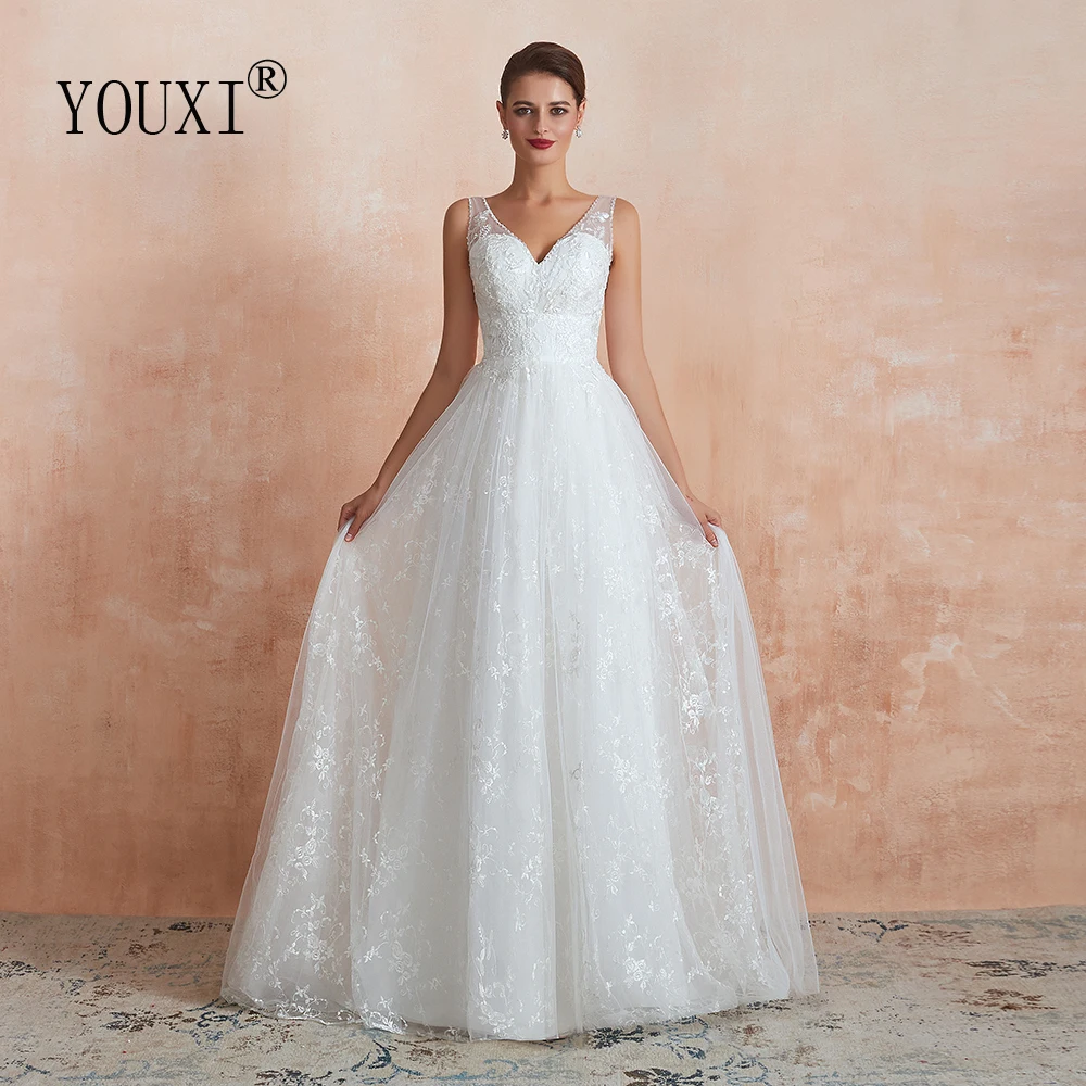 

Lace Wedding Dresses 2023 New Arrival Double V Neck Lace Beaded Bridal Formal Bridal Gown vestido de noiva boho