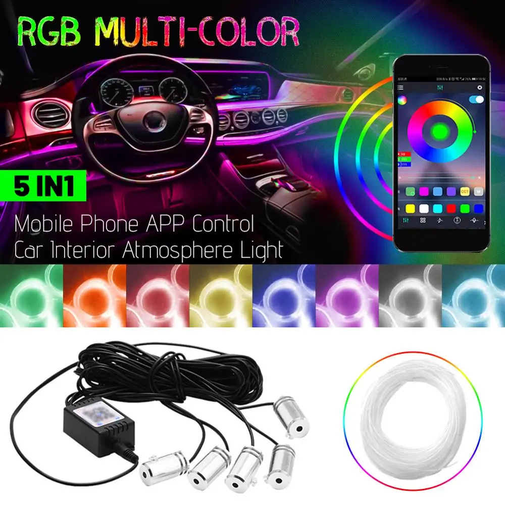 

Car Atmosphere Lights Wire Strip Light RGB Multiple Modes App Sound Control Auto Interior Decorative Ambient Neon Lamp