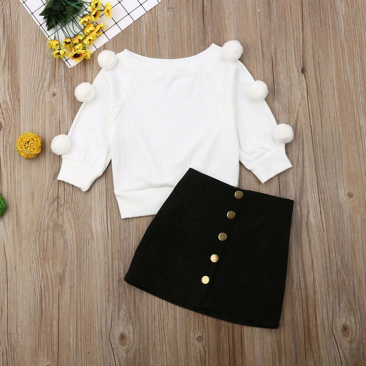 Baju Musim Gugur Musim Dingin Baju Bayi Perempuan Balita Atasan Rajut Bola Rambut Rok Mini Kancing Baju Set Pakaian Hangat 1 6y Set Pakaian Aliexpress