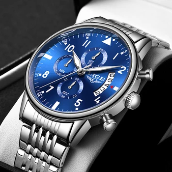 

2020 New LIGE Casual Fashion Chronograph Quartz Blue Watch Top Brand Luxury Full Steel Waterproof Date Clock Relogio Masculino