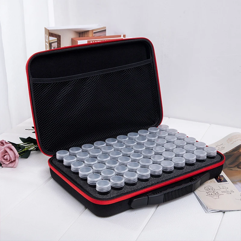 60 Bottles Diamond Painting Accessories Tool Container Storage Box Carry Case Holder Hand Bag Zipper Design Shockproof Durable