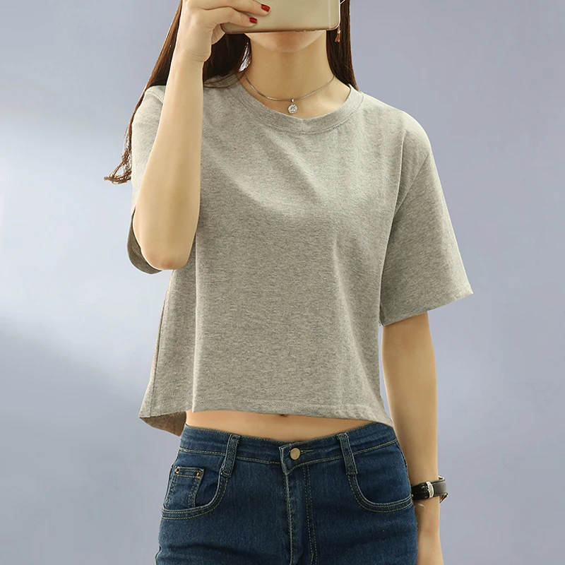 Высокое качество, 7 цветов, S-XL футболки, женские хлопковые свободные топы с коротким рукавом, Женские повседневные короткие футболки с круглым вырезом для женщин