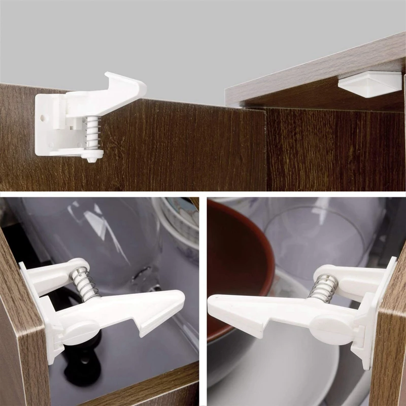 Child Security Cabinet Locks Latches 12 Pack,Kids Baby Proofing Lock Child Proof Drawer Locks Cupboard Hidden Latch 3 M Adhesive