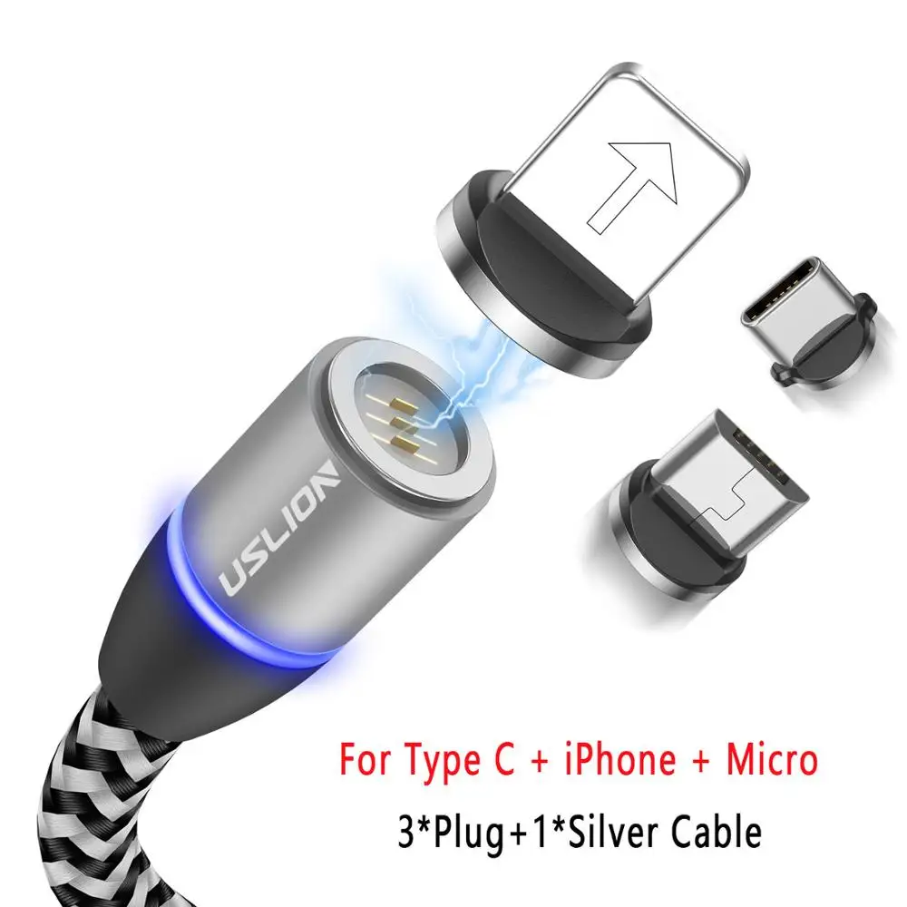 3 в 1 Магнитный кабель Micro usb type-C кабель зарядное устройство для iPhone XS X 8 7 для samsung huawei type-c 3A кабель для быстрой зарядки - Цвет: 3 in 1 Silver