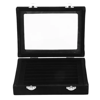 

Jewelry Box Organizer 8 Grids with Glass Showcase Storage Container - Black