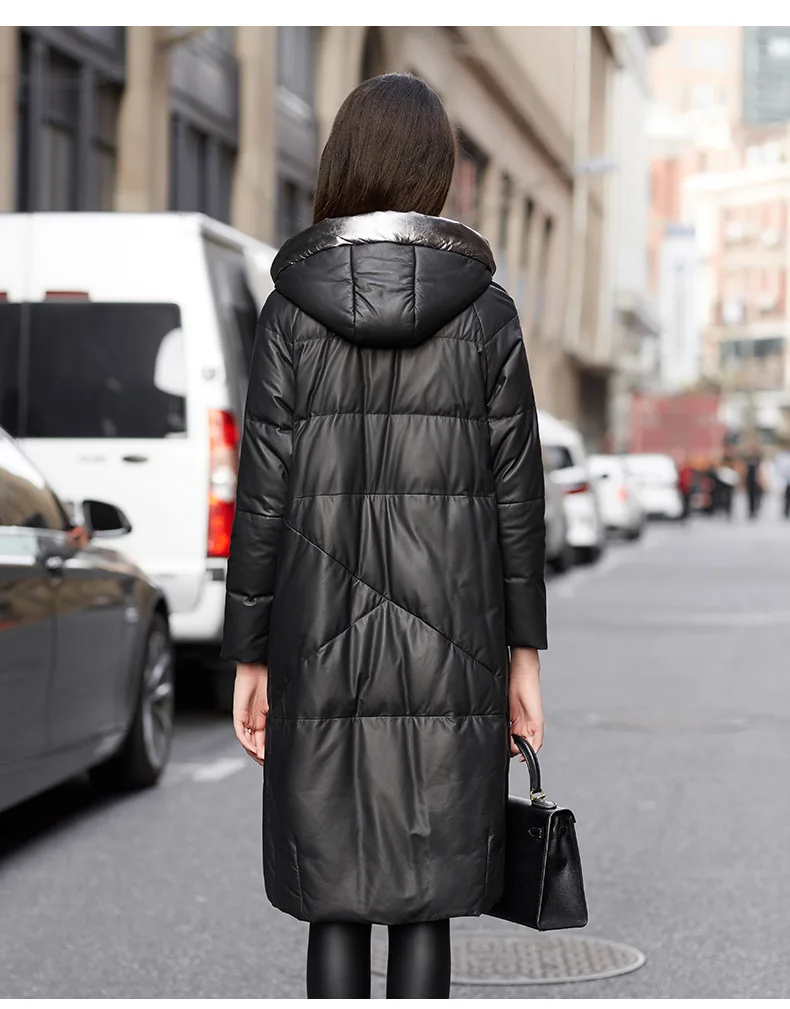 Женская куртка из натуральной кожи, пальто из овчины, пуховое пальто с капюшоном, кожаные пуховые пальто, зимнее пальто для женщин wj80 YY1936