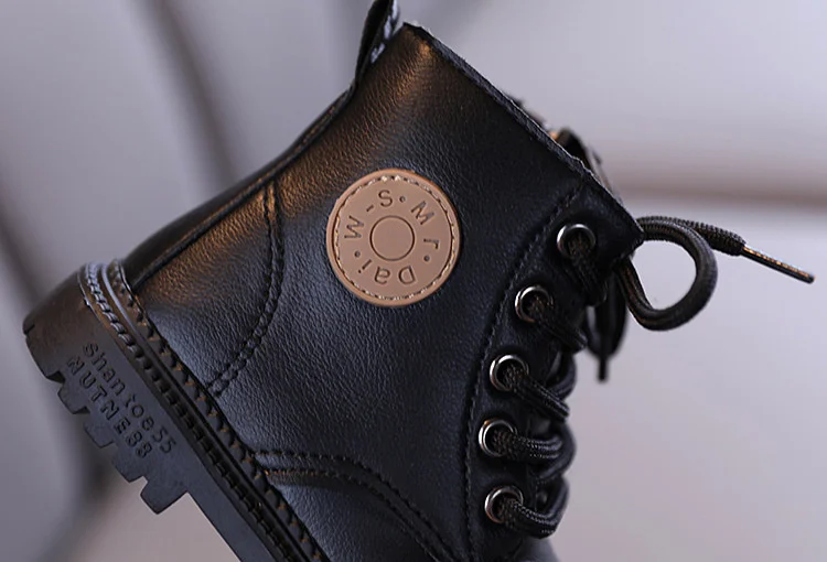 Botas de Pelúcia Outono Inverno Crianças Botas Meninos Meninas Couro Martin Moda Impermeável Antiderrapante Quente Sapatos 21-30 2022 - 7 Mamãe e Bebê