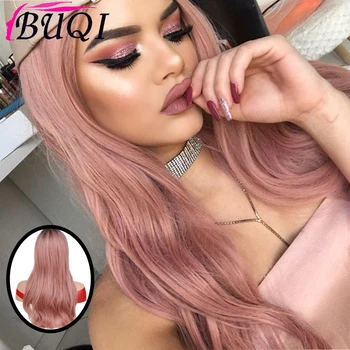 

BUQI New White /Black Women Fashion Brown to Pink Daily/Cosplay Synthetic Wig Long 2 Tone Ombre Wavy High Temperature Fiber Wigs