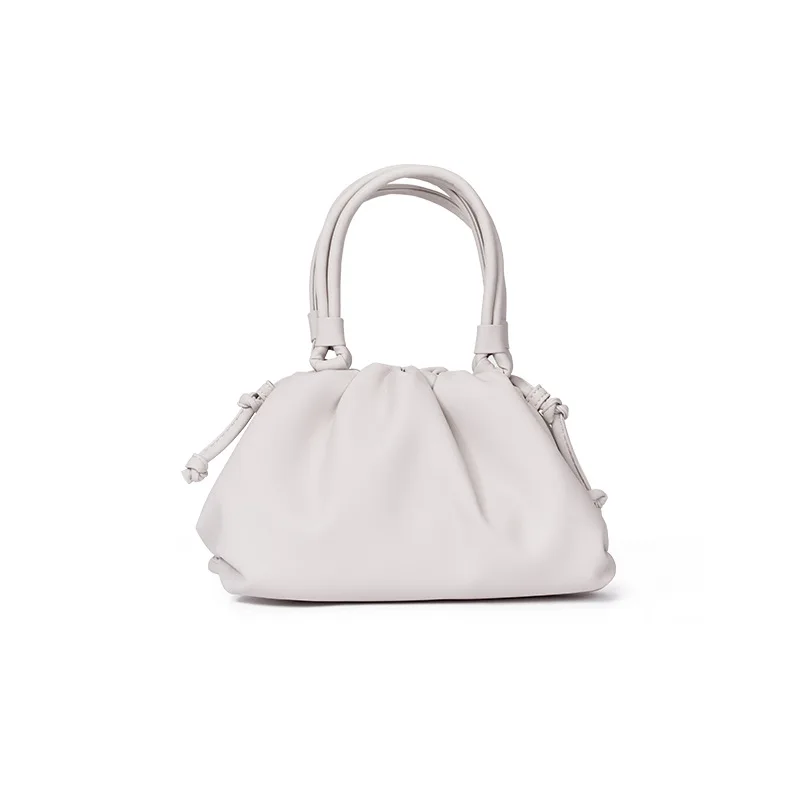 white women handbag cowhide Shoulder bag fashion pleated cloud bag - Цвет: white