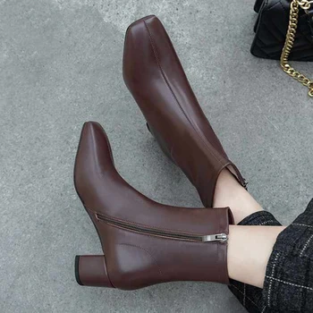 

2020 New winter high heel shoes women's ankle boots genuine leather keep warm office lady ankle boots botas mujer
