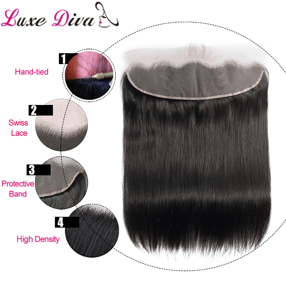 Luxediva Brazilian Human Hair Weave Straight Hair Bundles With Frontal Human Hair 3 Bundles With Closure13x4 Frontal Extension