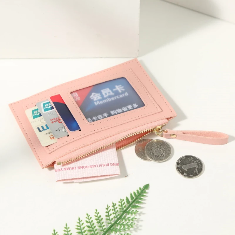 Card Holder Men and women ID card holder PU zipper small coin purse credit card holder solid color business case