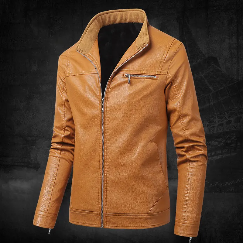 MEN'S Leather Coat Autumn And Winter plus Velvet Korean-style Slim Fit MEN'S Leather Coat Trend PU Leather Jacket Men's Motorcyc