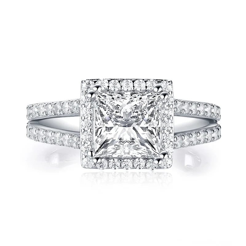 AINUOSHI 925 пробы серебро 1,6 CT Принцесса Cut гало кольца Обручение, псевдо бриллиант, Для Женщин серебряные обручальные кольца, ювелирные изделия в качестве подарка