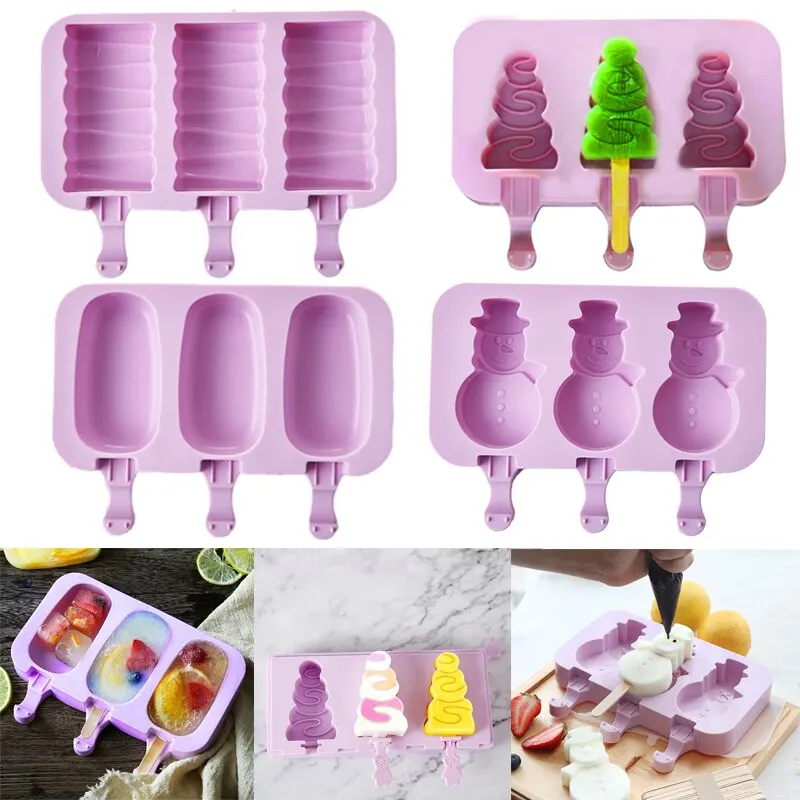 

Silicone Ice Cream Mold Reusable Ice Cubes Tray Freeze Popsicle Mold Christmas Decor DIY Ice Cream Tools With 50 Wood Sticks