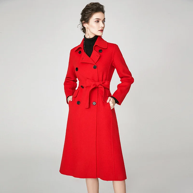 Korean Cashmere Coat Women Winter High-end Thickened Double-sided Long Wool Coat Fashion Double-Breasted Woolen Jacket