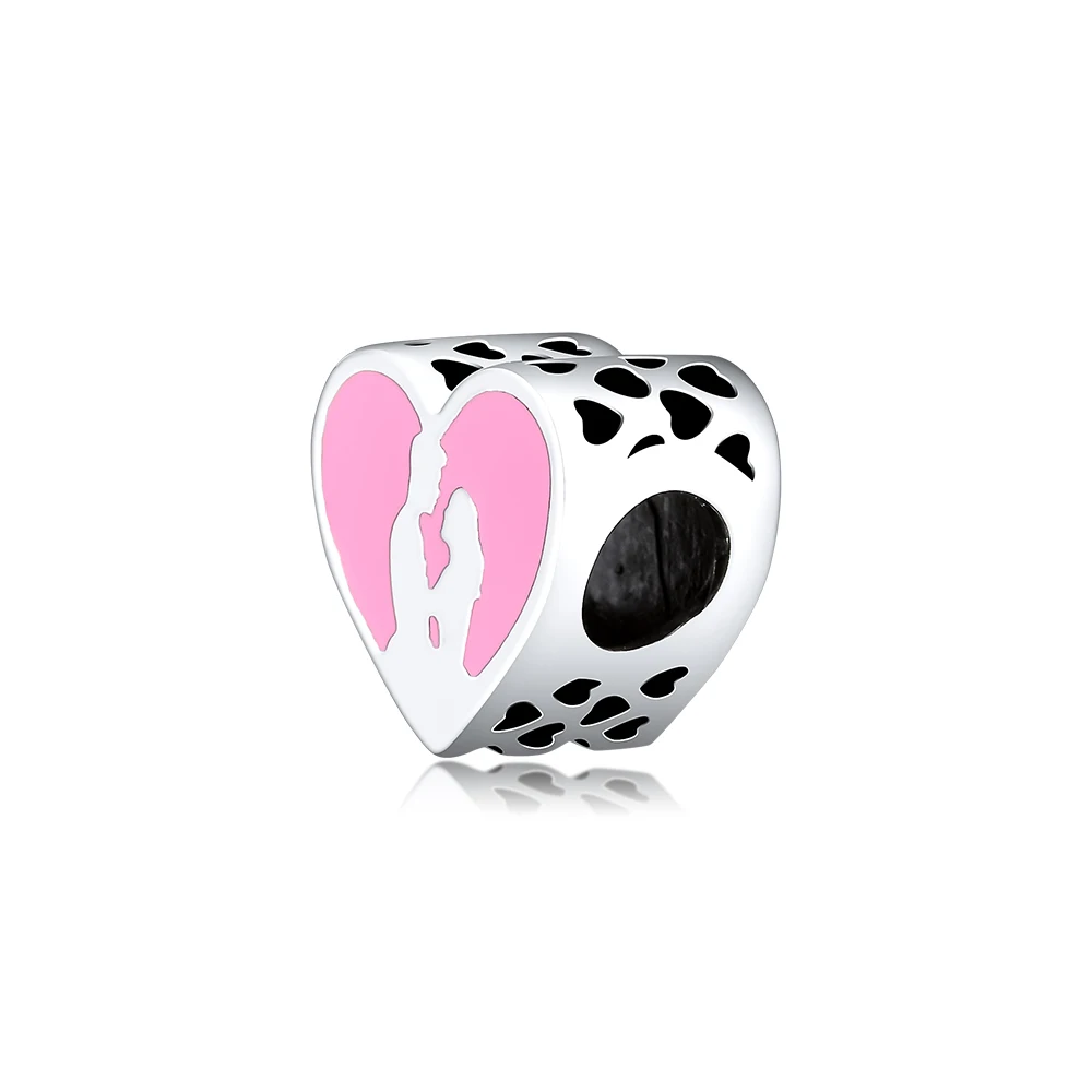 Подходит для браслетов Pandora Charms влюбляющиеся бусины с розовой эмалью 925 пробы-серебро-ювелирные изделия