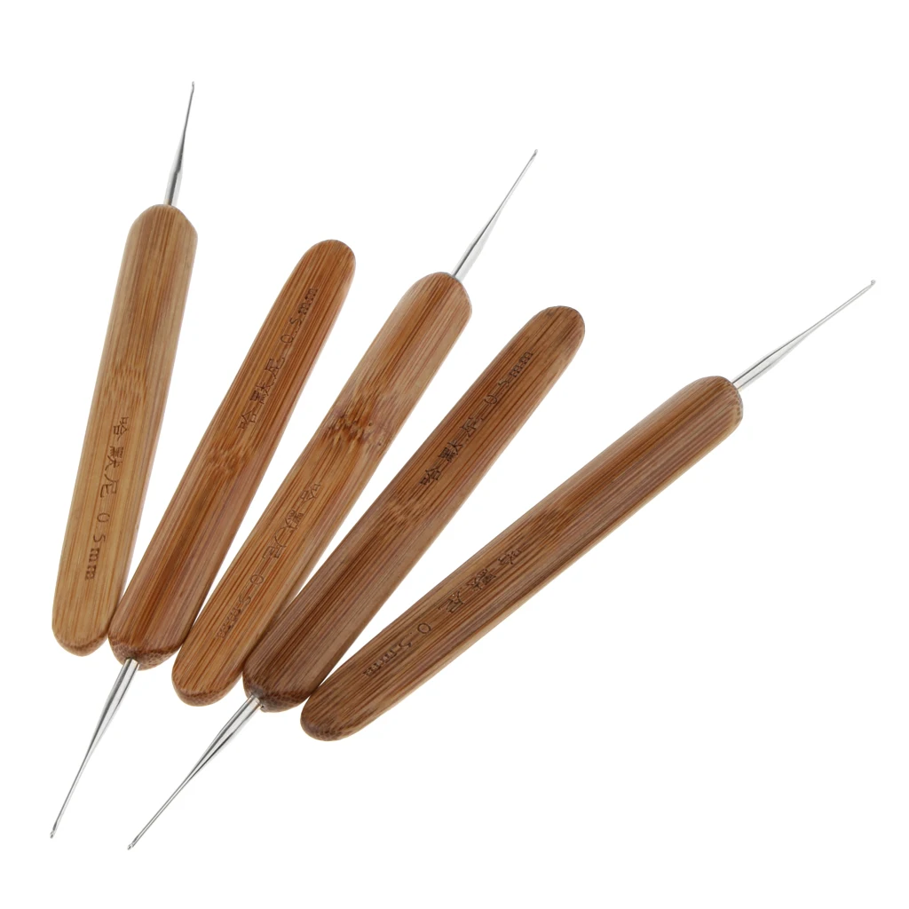7pcs/Set Crochet Hooks 0.5mm with Wooden Handle Crochet Needles for Hair Dread lock Needle Tool for Hair Braid Craft