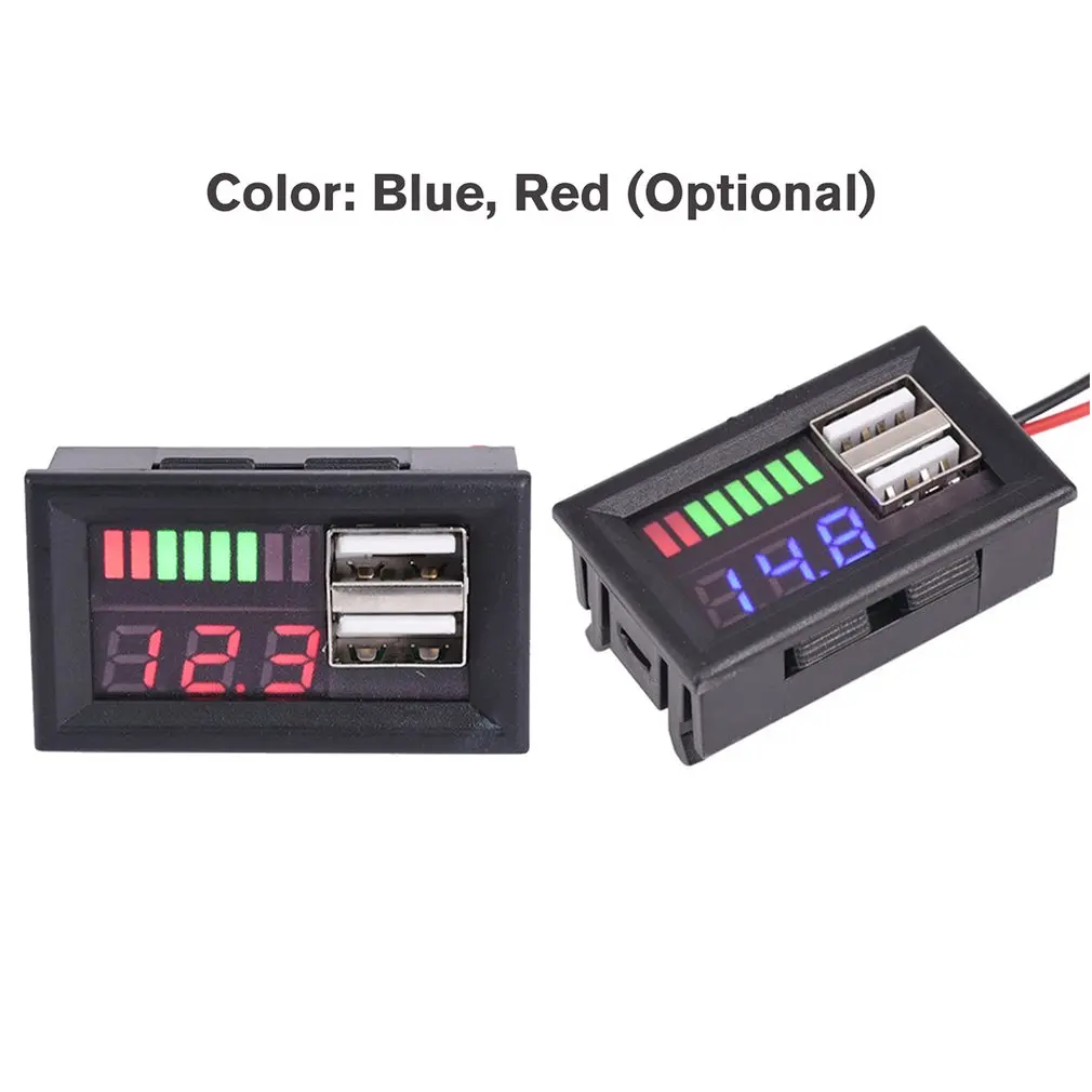 LED Digital Display Voltmeter Voltage Meter Volt Tester Dual USB 5V 2A For DC 12V Cars Motorcycles Vehicles Battery Capacity