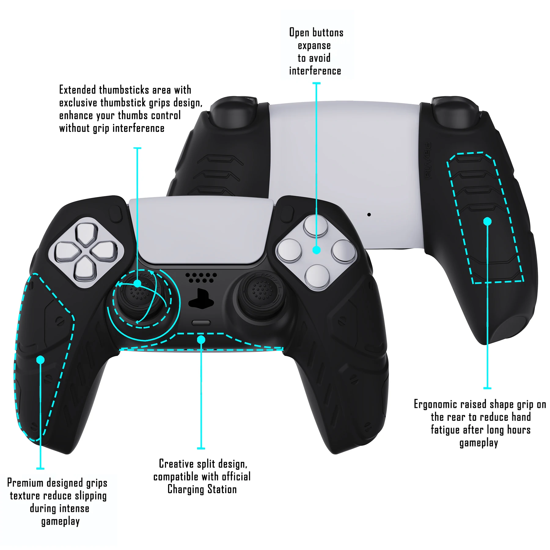 PlayVital Edition Soft Silicone Case Grips Rubber Skins with Thumbstick Caps for PS5 Controller