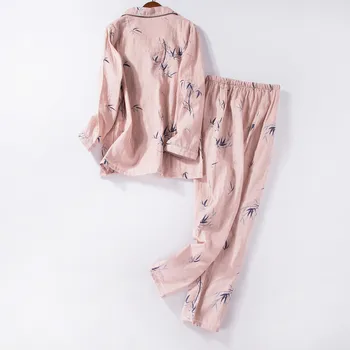 

New Spring and Summer Ladies Cotton Gauze Pajamas Loose and Comfortable Ink Bamboo Long-sleeved Trousers Thin Section Sleepwear