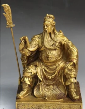 

RHS0068 11" Chinese Bronze seat Dragon Robe Guan Gong Yu Warrior God knight statue