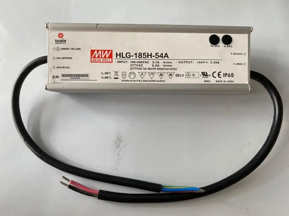 

Original MEAN WELL HLG-185H-54A 185W 3.45A 54V adjustable Power Supply IP65 waterproof meanwell led driver 54V with PFC