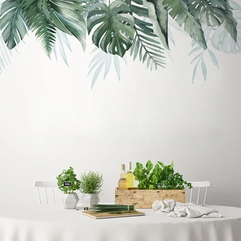 

[shijuekongjian] Tropical Tree Leaves Wall Stickers DIY Plant Leaf Wall Decals for House Living Room Bedroom Decoration