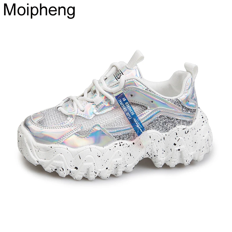 Женские кроссовки с блестками Moipheng весенние дышащие сеткой цвета: красный