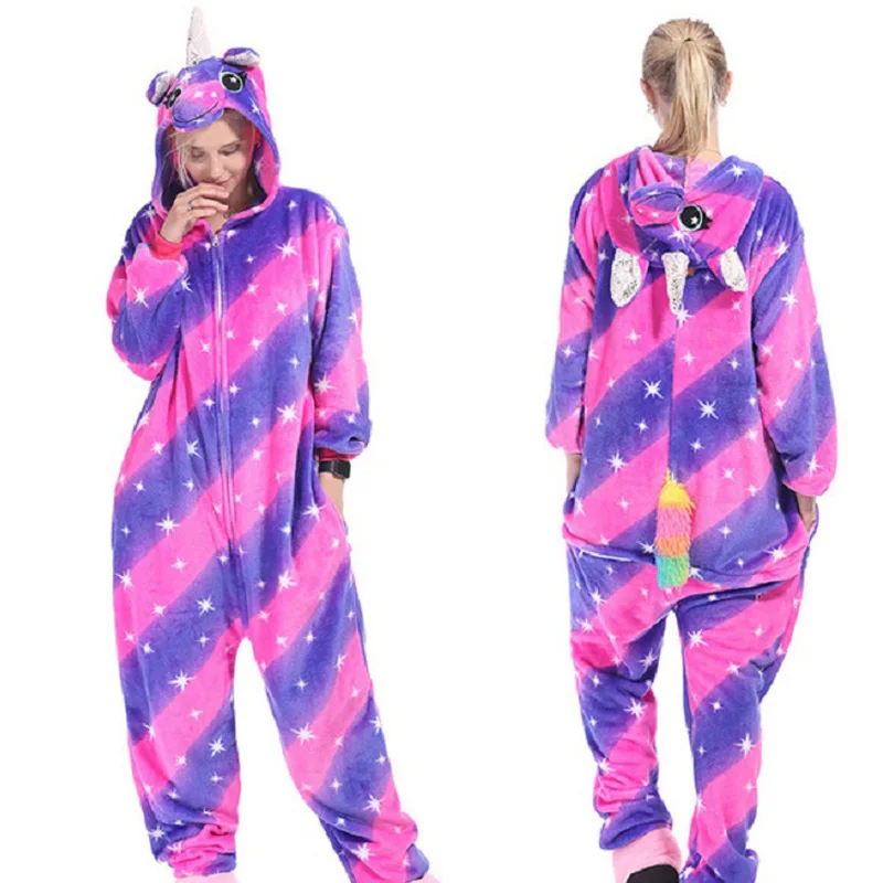Пижама с единорогом для взрослых и женщин; пижамный комплект с единорогом и животными; комбинезон для костюмированной вечеринки; зимняя одежда для сна; Пижама для детей - Цвет: star Panda