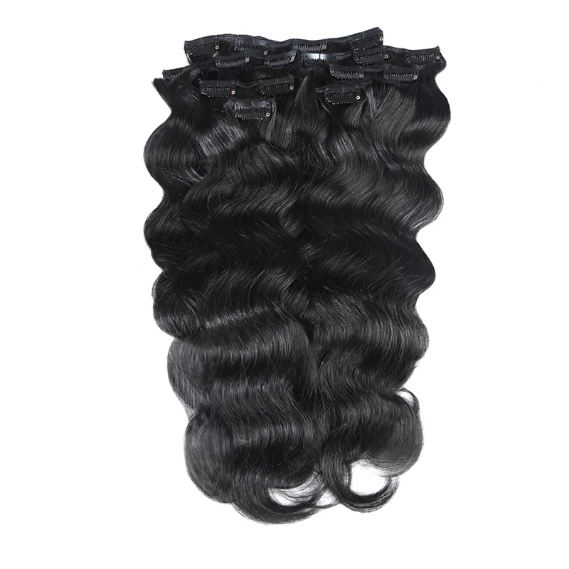 QHP Full Head Brazilian Machine Made Remy Hair #1 #1B #4 #8 #613 #27 #32 Body Wave Clip In Human Hair Extension