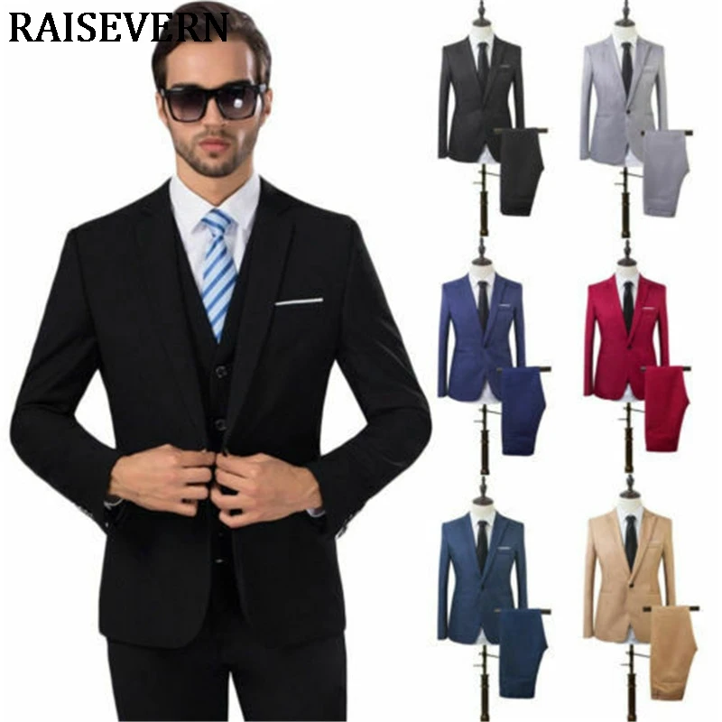 2 шт. Мужской Блейзер костюм Slim Fit смокинг пальто Брюки Формальные Свадебные Жених уличная бизнес мужской комплект