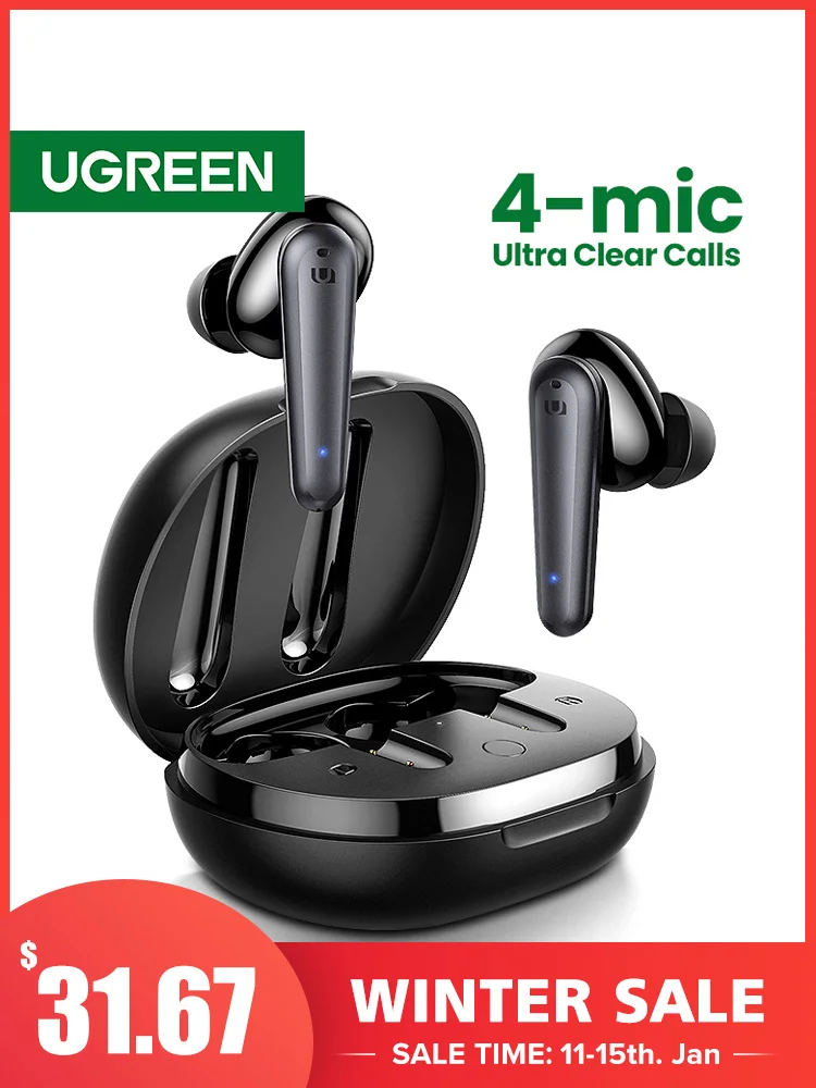 UGREEN HiTune T1 Беспроводные наушники с 4 микрофонами TWS Bluetooth 5 0 True Wireless Stereo 24H