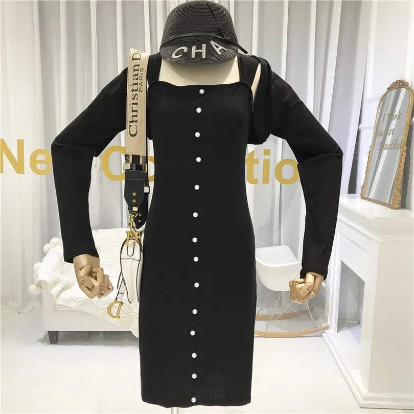 

Taotrees Autumn Knit Set Slim Fit Button Dress + Long Sleeve Cardigan Two Piece Set Female