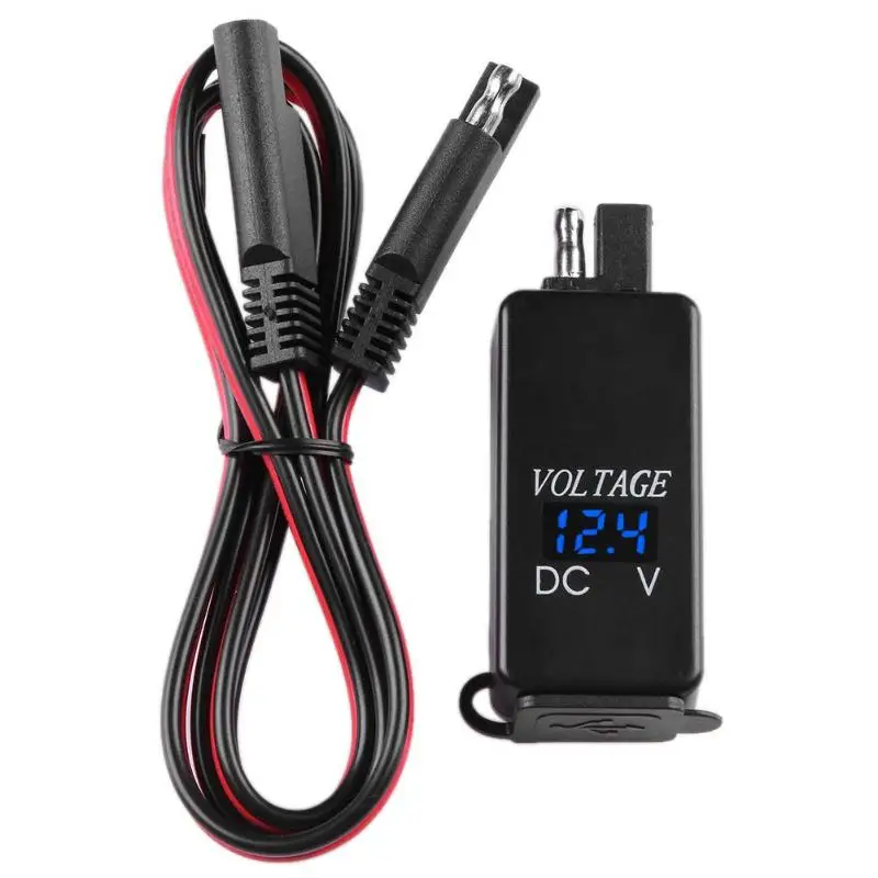 Водонепроницаемый Автомобильный мотоцикл SAE к двухпортовому USB зарядному адаптеру с вольтметром дисплей Напряжения DC 12-24 В