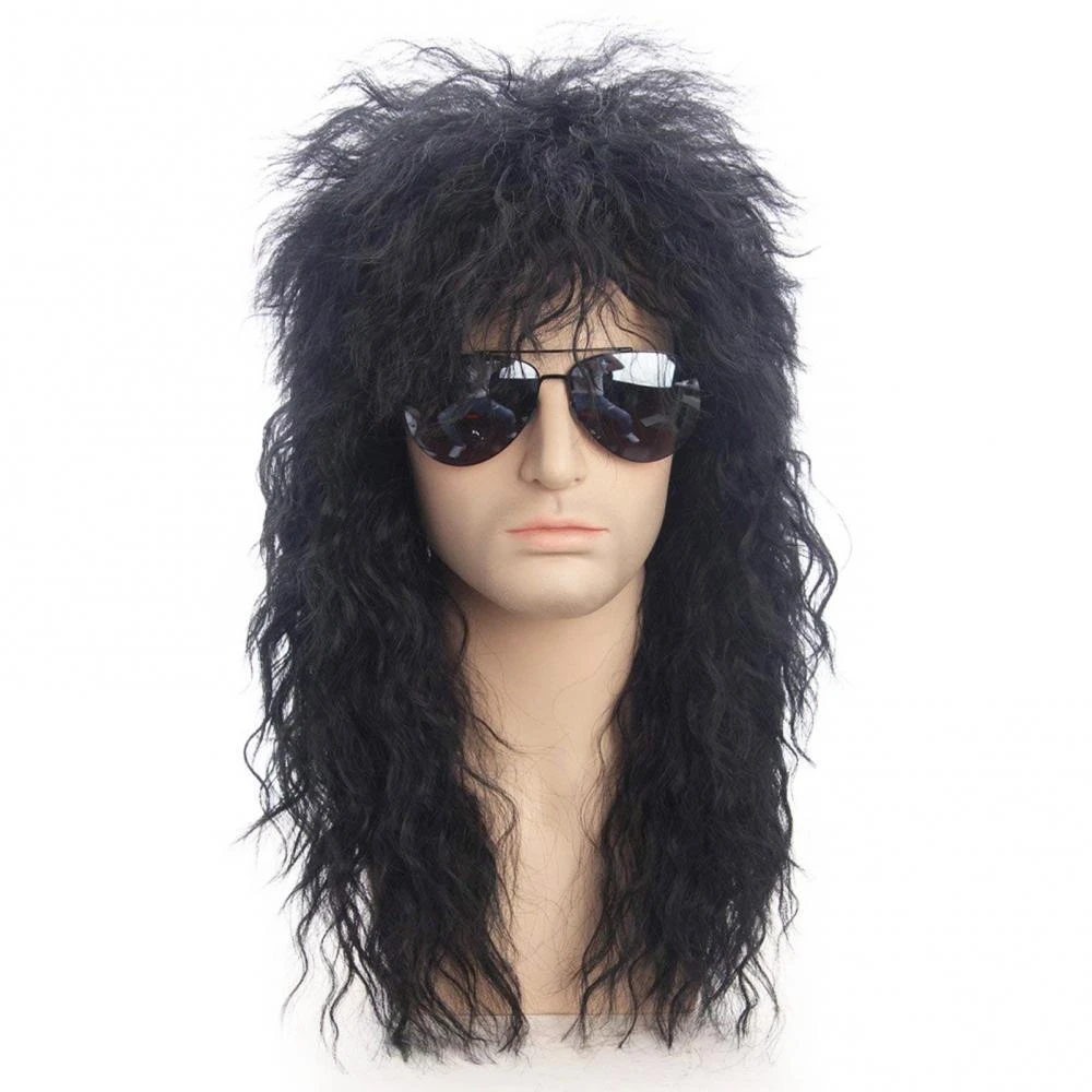 Black Curly 70s 80s Halloween Costumes Rocking Dude Synthetic Hair Wigs Punk  Metal Rocker Disco Mullet Cosplay Wig - Braiders - AliExpress