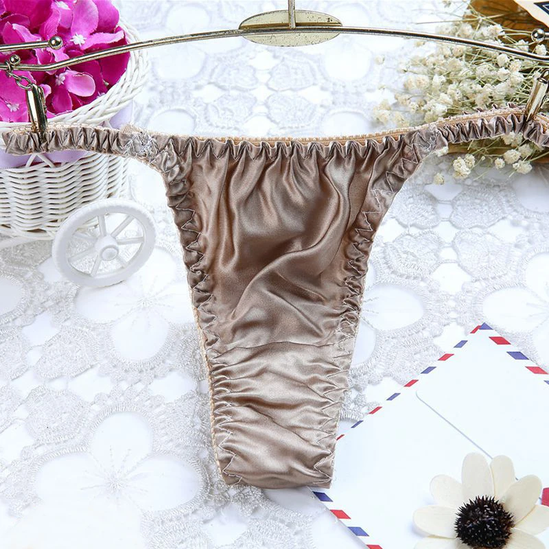 100% Mulberry Silk T-back Panties Sexy Low-waist Thongs Ladies