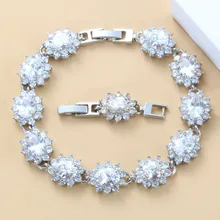 Мэнни& делла брелок в форме цветка 925 серебряные ювелирные изделия 7 цветов белый кристалл звено цепи браслет Регулируемая длина 21 см